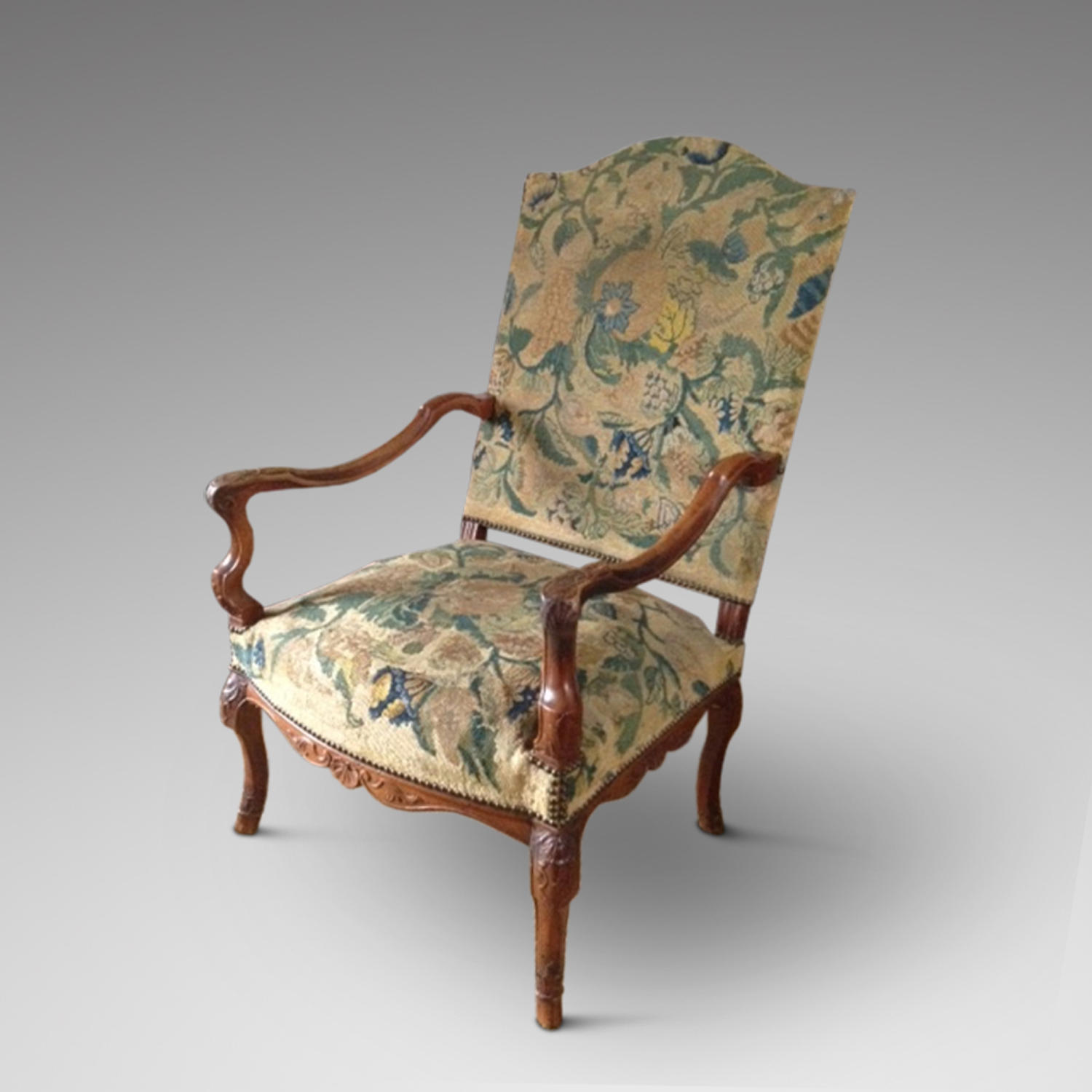 REGENCY PERIOD TAPESTRY COVERED ARMCHAIR
