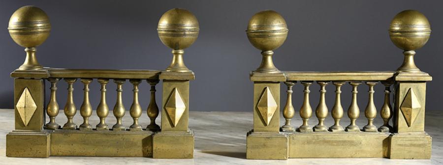 A PAIR OF EARLY C19TH BRASS CHENETS