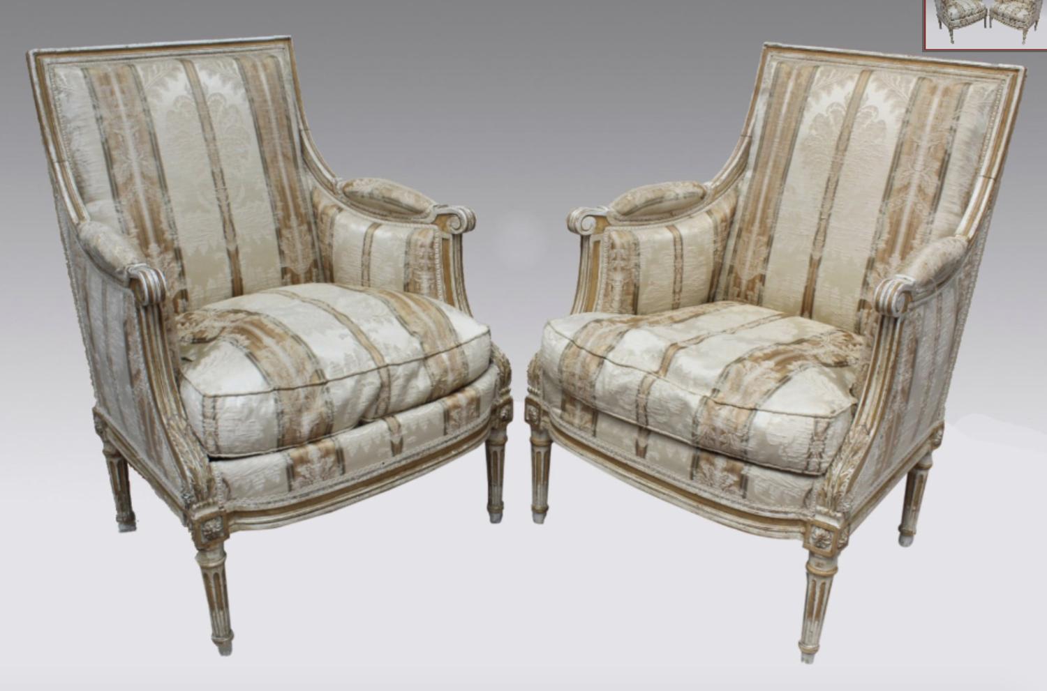 A PAIR OF BERGERE ARMCHAIRS LOUIS XVI STYLE