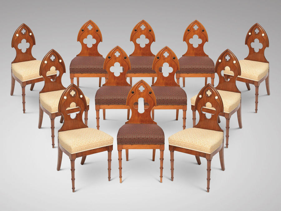A SET OF 12 CHAIRS NEO GOTHIC C 1820