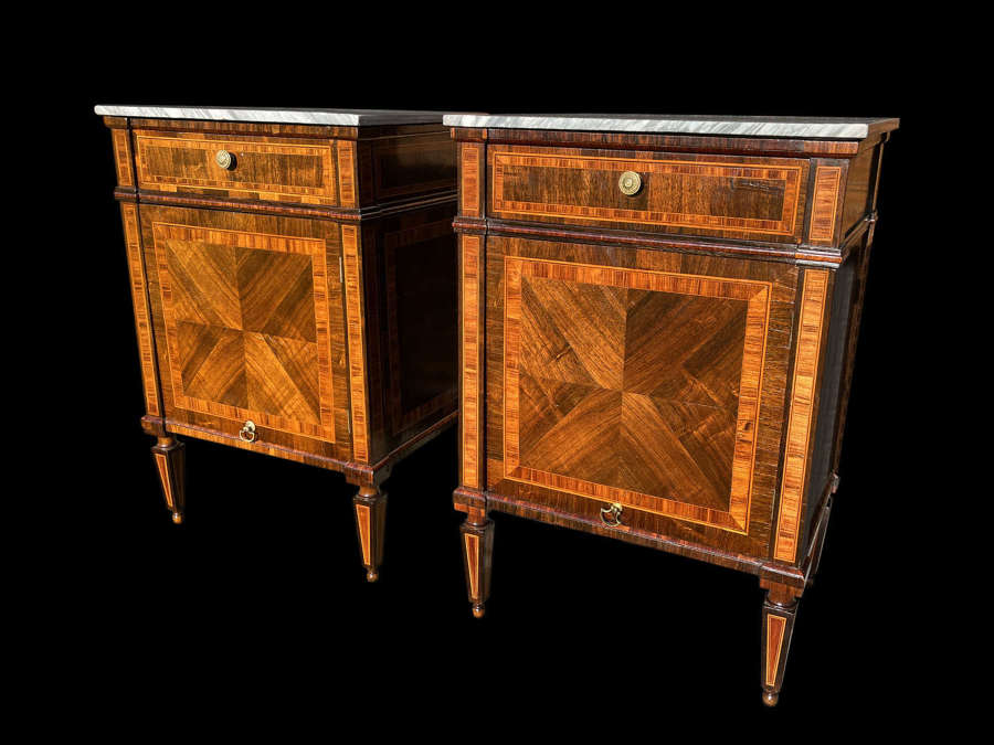 A PAIR OF 18TH CENTURY PARQUETRY COMMODINI ITALY C 1790