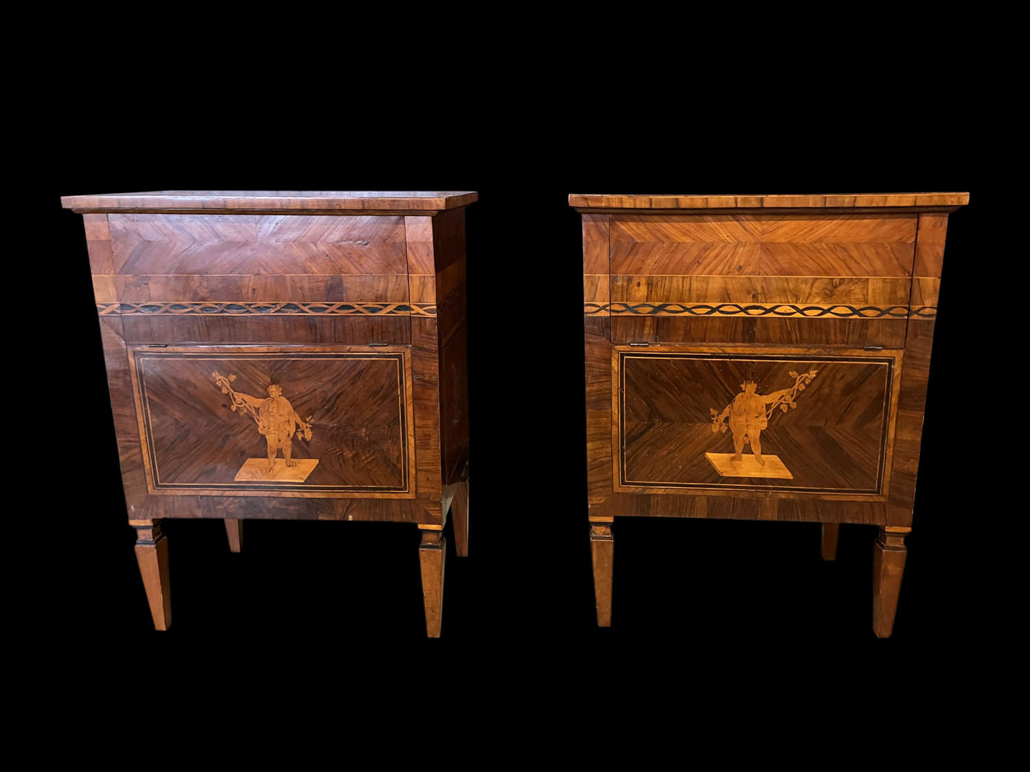 A RARE PAIR OF MARQUETRY COMMODINI ITALY C 1790