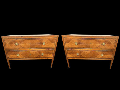 A FINE PAIR OF NEO-CLASSICAL LUIGI XVI PERIOD PARQUETRY COMMODES ITALY
