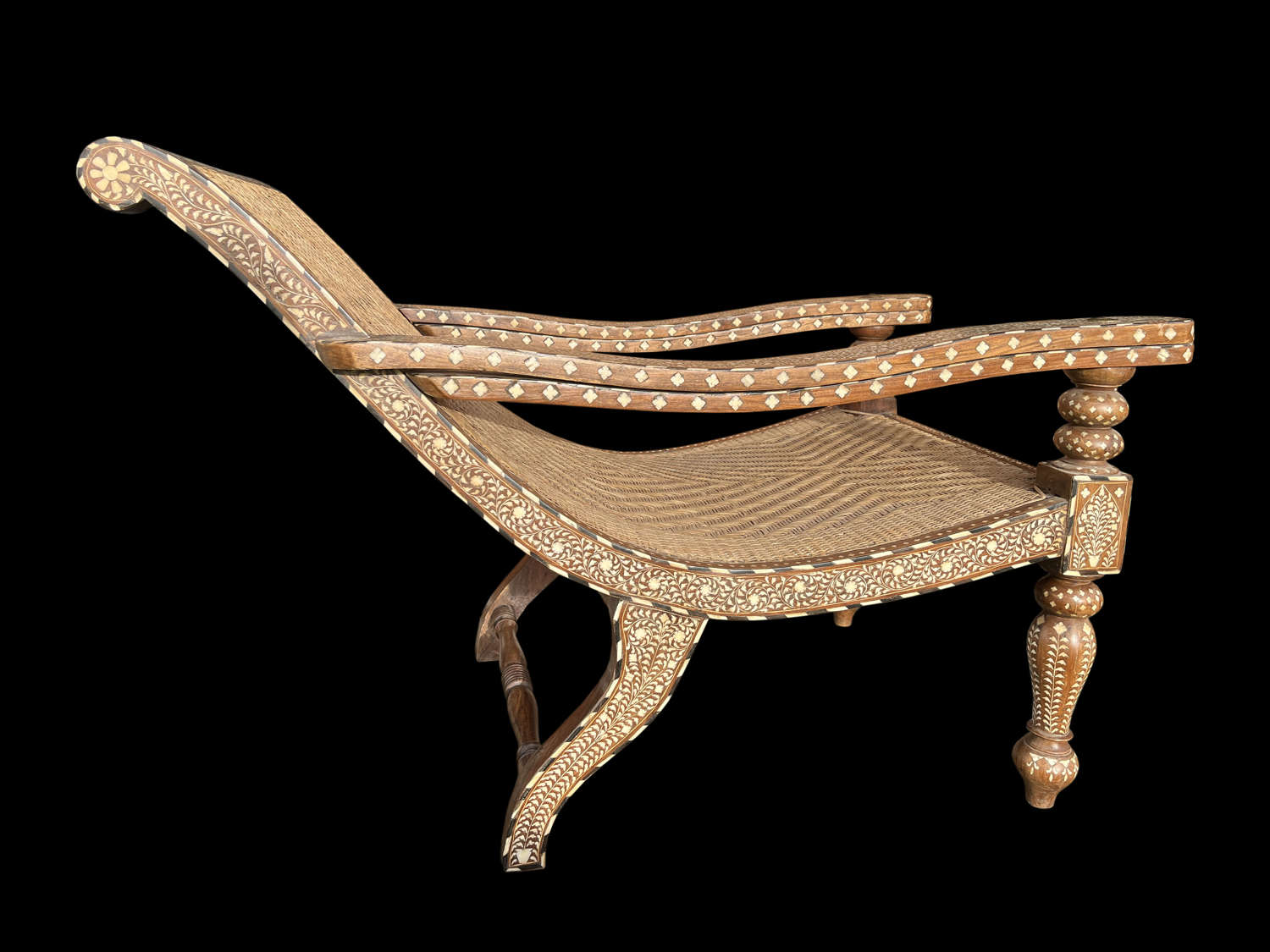 A BONE INLAID ANGLO INDIAN PLANTERS CHAIR C 1900