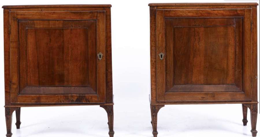 A PAIR OF EARLY 19TH CENTURY WALNUT COMMODINI