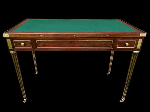A FINE BRASS MOUNTED LOUIS XVI PERIOD MAHOGANY TRIC/TRAC TABLE