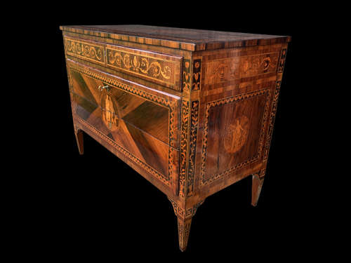 A FINE MARQUETRY COMMODE IN THE MANNER OF      MAGGIOLINI