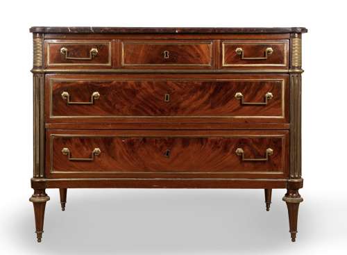 A LOUIS XVI PERIOD BRASS MOUNTED MAHOGANY COMMODE
