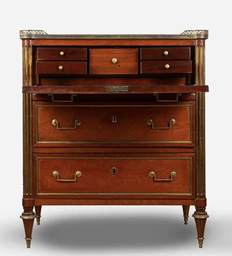 A LOUIS XVI PERIOD BRASS INLAID ESCRITOIRE