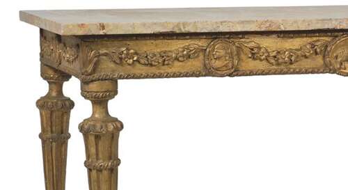 A NEO-CLASSICAL CARVED GILTWOOD CONSOLE, LUIGI XVI PERIOD C 1785