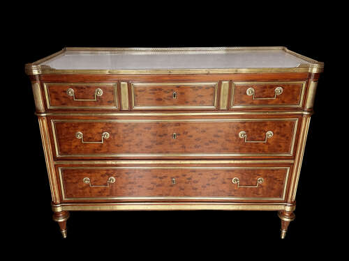A LOUIS XVI PERIOD BRASS MOUNTED MAHOGANY COMMODE