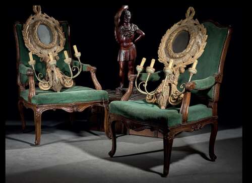 A PAIR OF LOUIS XV  PERIOD WALNUT ARMCHAIRS